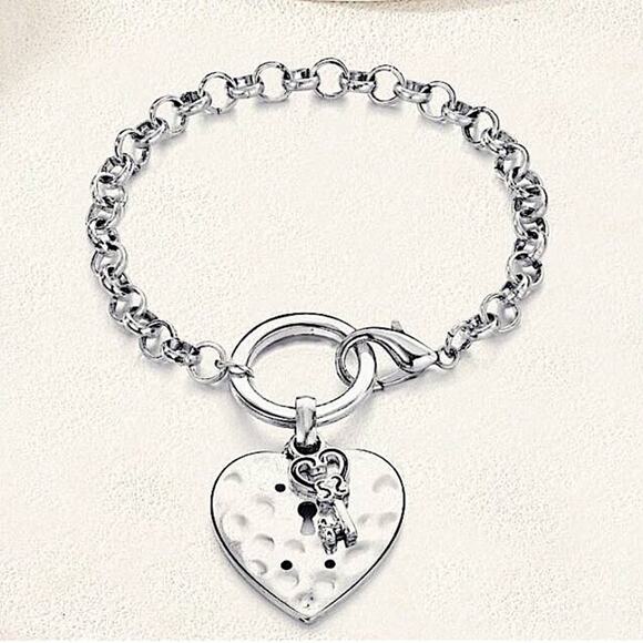 Stainless Steel Heart Bracelet Chain Link Statement Cuban - Picture 2 of 4